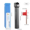 A set of metalworking tools including a tool holder, a wrench, and a case, with dimensions indicated. Produktbild-Vorschau