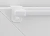 A close-up view of a white adjustable curtain rod with a mounting bracket attached to a white surface. Produktbild-Vorschau
