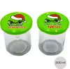 Two glass jars with green lids, each featuring a cartoon character wearing a Santa hat and text. Produktbild-Vorschau