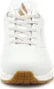 A close-up, front-facing view of a white Skechers sneaker. Voir les images du produit