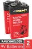 Two 9V batteries for smoke detectors are shown against a white background. Produktbild-Vorschau