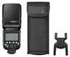 A product shot of a camera flash, a carrying pouch, and a stand. Podgląd zdjęcia produktu