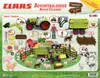 A collage of various toy farm vehicles, animals, and accessories, arranged on a green grassy background, representing the contents of an advent calendar. Produktbild-Vorschau