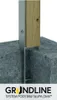 A close-up view of a metal post anchor embedded in concrete, with a wooden post attached. Produktbild-Vorschau