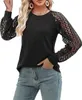 Damen Langarm-Spitzenshirt Rundhalsausschnitt Elegant Produktbild-Vorschau 5