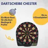 A dartboard with promotional text and graphics. Produktbild-Vorschau