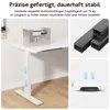 A white standing desk with a metal weight on it, and close-ups of its components. Anteprima dell’immagine prodotto