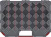A top-down view of a dark gray plastic organizer box with red dividers. Produktbild-Vorschau