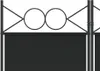 A close-up view of a black metal gate with decorative circles and diamond shapes at the top. Náhled obrázku produktu