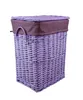 A purple wicker laundry basket with a brown fabric liner and lid, shown against a white background. Podgląd zdjęcia produktu