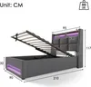 A diagram of a bed frame with dimensions and features indicated. Produktbild-Vorschau