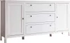 A white dresser with three drawers and two side cabinets. Náhľad obrázku produktu