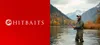 A split image showing a logo on the left and a man fishing in a river on the right. Produktbild-Vorschau