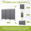 Diagram showing how a room divider can be folded and adjusted into different configurations. Produktbild-Vorschau