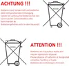 The image contains instructions and symbols related to battery disposal. Produktbild-Vorschau