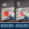 Two split images showing a non-contact AC voltage tester being used in an electrical outlet, with visual and auditory indicators. Voir les images du produit