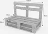 A 3D rendering of a wooden pallet bench with dimensions indicated. Produktbild-Vorschau