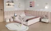 Letto imbottito 140x200 cm, in velluto rosa, con scrivania, Anteprima dell’immagine prodotto 9