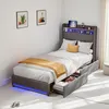 UnboxG Lit simple 90×200 cm Gris, lit rembourré en lin avec Voir les images du produit 4