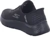 A black Skechers slip-on shoe is shown from a rear-side angle against a white background. Produktbild-Vorschau