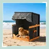 Relaxdays Hundestrandkorb, Rattan, mit Napf, Hundesessel Produktbild-Vorschau 3