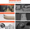 A collage of images illustrating safety features of a product, with text overlays describing each feature. Náhled obrázku produktu