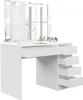A white vanity table with a large mirror and LED lights, showing multiple drawers. Voir les images du produit