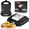 A collage of a sandwich maker, its packaging, and a prepared sandwich. Náhľad obrázku produktu