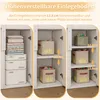 A diagram showing adjustable shelves in a cabinet, with text explaining the adjustability. Náhled obrázku produktu