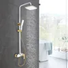 A modern bathroom with a shower system in use, overlooking a scenic view. Podgląd zdjęcia produktu