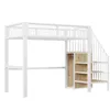 A white loft bed with integrated stairs and a wardrobe, shown against a white background. Podgląd zdjęcia produktu