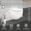 A wall-hung toilet with feature callouts and dimensions. Produktbild-Vorschau