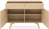 A front view of an open wooden cabinet with two drawers and two shelves. Produktbild-Vorschau