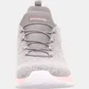 Front view of a gray and pink Skechers sneaker. Voir les images du produit