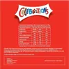 The image shows the back of a red cardboard box with nutritional information and ingredients for a Celebrations chocolate gift box. Produktbild-Vorschau