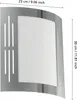 A close-up, studio shot of a modern, silver-colored outdoor wall lamp with a white diffuser. Dimensions are indicated with text overlays. Anteprima dell’immagine prodotto