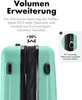Close-up of the top part of a mint green suitcase, showing the zipper and expansion feature. Produktbild-Vorschau
