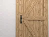 A close-up view of a wooden door with a metal handle. Produktbild-Vorschau