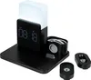 A black multi-functional charging station with a digital clock and a light. Voir les images du produit