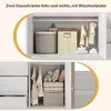 Two interior views of a white cabinet with shelves and hanging space, showing storage solutions. Voir les images du produit