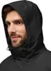 Close-up of a man wearing a black hooded jacket. Produktbild-Vorschau