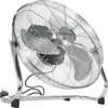 A silver floor fan on a white background. Voir les images du produit