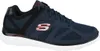 A side view of a blue and black Skechers men's athletic shoe with a white sole. Produktbild-Vorschau