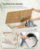 A collage of images showing a laundry basket with its lid open, a person removing a laundry bag, and a laundry bag being placed into a washing machine. Produktbild-Vorschau