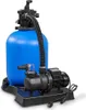 A blue sand filter with a black pump and hose, set against a white background. Produktbild-Vorschau