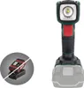 A product shot of a cordless LED work light and a separate inset image of a battery and charger. Produktbild-Vorschau