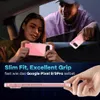 People in a car looking at phones, with a product shot below. Produktbild-Vorschau