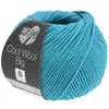 A ball of turquoise yarn with a label. Produktbild-Vorschau