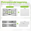 An instructional image showing how to fold and store a folding table. Produktbild-Vorschau
