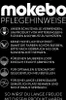 A black background with white text and icons providing care instructions for a product. Produktbild-Vorschau